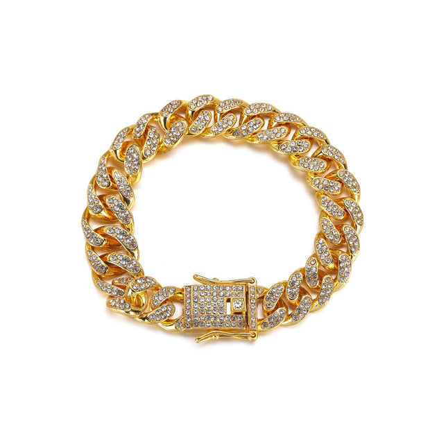 Street Cuban Chain Full Diamond Rough Alloy Cuban Bracelet