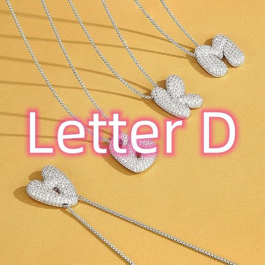 Brass Zircon Balloon English Letter Necklace